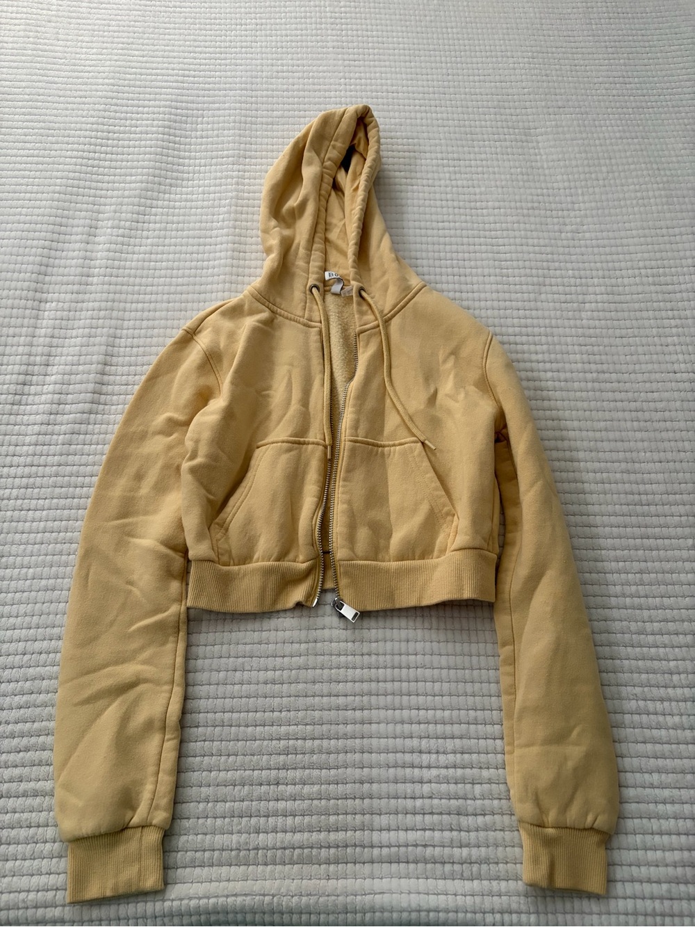H&M Divided Cropped Hooded Zip Jacket in Mustard Yellow Size Small